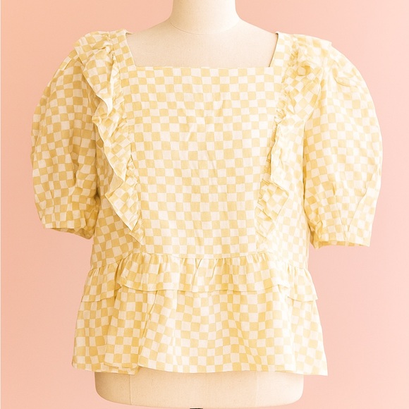 Universal Thread Tops - Universal Thread Yellow Checkered Blouse